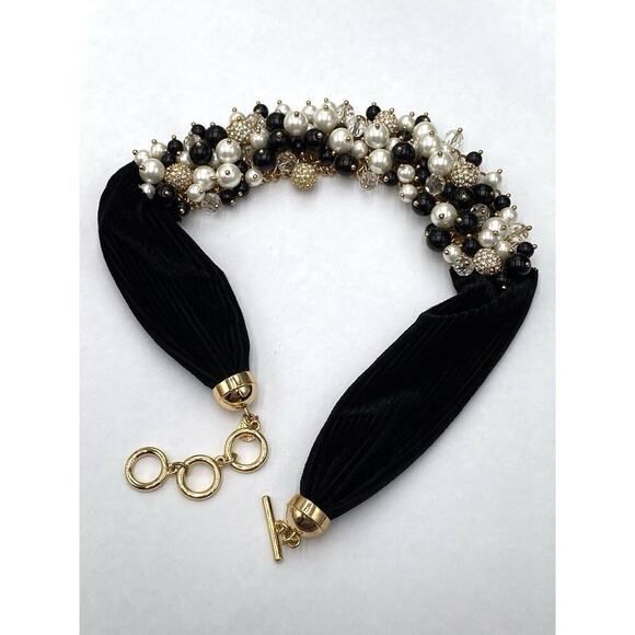 Talbots Necklace Beaded Apron Black Velvet Gold Tone Toggle Clasp 18”-19.5” - Picture 5 of 7